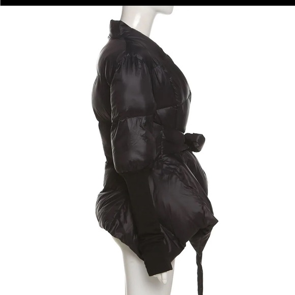 Black puffer jacket with knit sleeves winter coat down puffer jacket - Picture 3 of 4